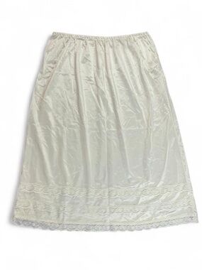 Vintage 70s Pink Lady Half Slip Medium White Tiered Lace Trim Retro Coquette